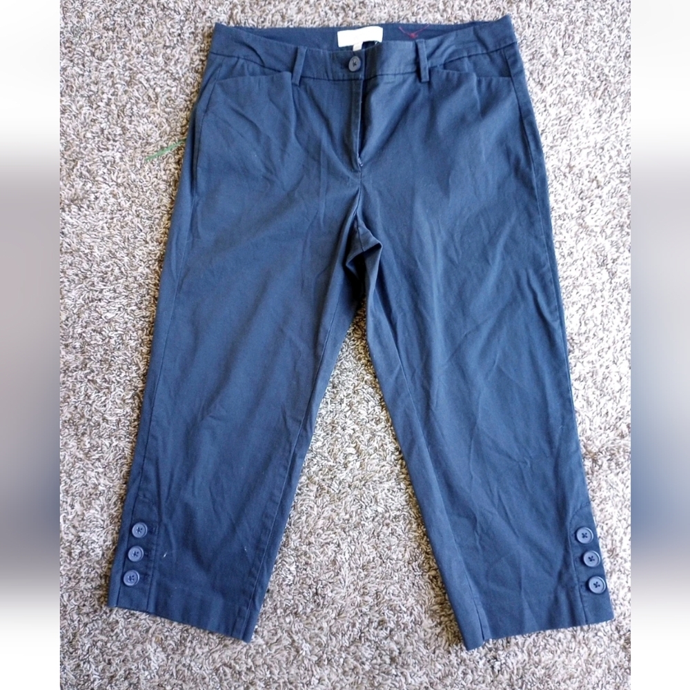 Talbots Petites Women's 8P Navy Capri Button Hem Pants